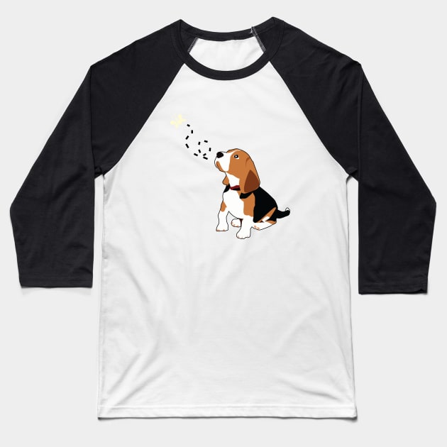 Daydreaming Beagle Puppy Baseball T-Shirt by Dearly Mu